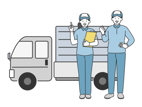引越しのトラックに荷物を積んでいるイラスト