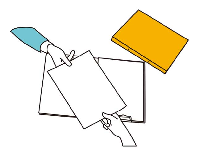 書類を手渡している様子を描いたイラスト